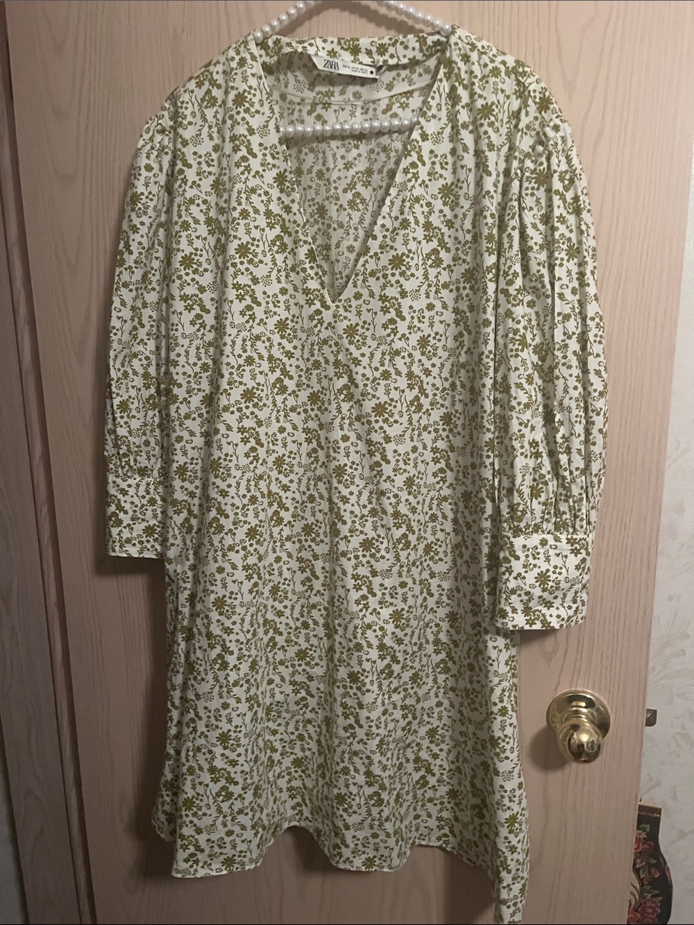 Zara Cream Dress with Olive Floral Print